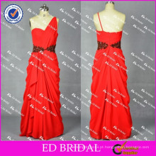 ED Bridal Charming Real Sample One Shoulder Zipper A Line Red Chiffon Long Evening Dress 2017